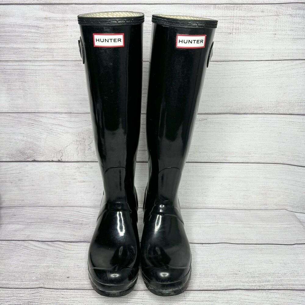 Hunter Original Gloss Tall Black Rain Boots women's size 7